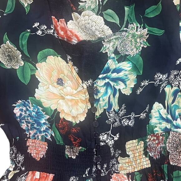 Floral Maxi Women Size Small V Neck Short Sleeve Smock Waist Spring Boho Prairie - Picture 4 of 7